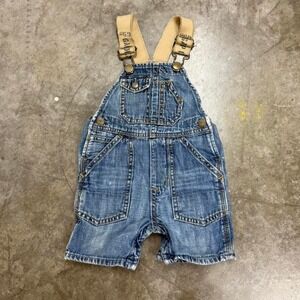 Baby Gap Denim Overalls with Tan Adjustable Straps Size 6-12 Months